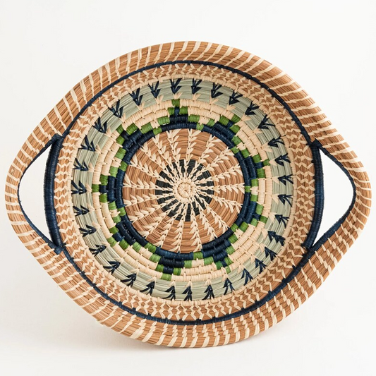 Handmade Handwoven Pine Needle and Raffia Chumil Basket for Pie Serving